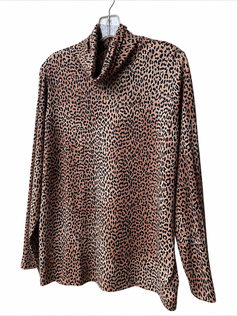 Lands End Shape Fit Flattering Leopard Print Turtleneck Cotton Modal Plus 1X Top